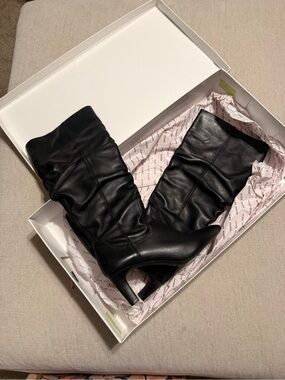 Alex Marie Black Slouchy Mid-Calf Heeled Boots
